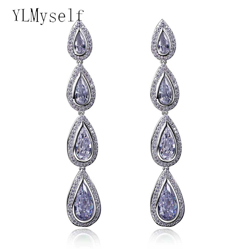 New Design Long big Earrings oorbellen voor vrouwen Blue Green White Colors High Quality CZ Stones Tear Drop Crystal | Украшения и