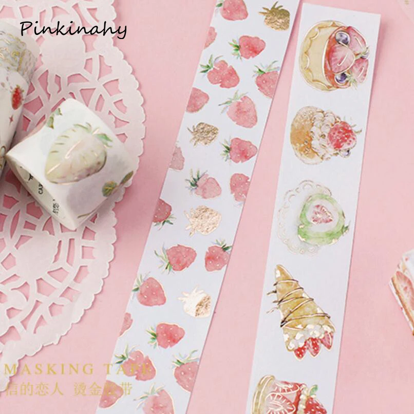 Свежий Клубника жизнь выпечка торта мороженого золочение лента Washi DIY