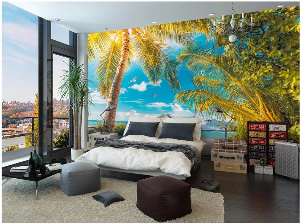 3d room wallpaer custom photo The Mediterranean landscape of palm trees home decor wall murals wallpaper for walls 3 d | Обустройство