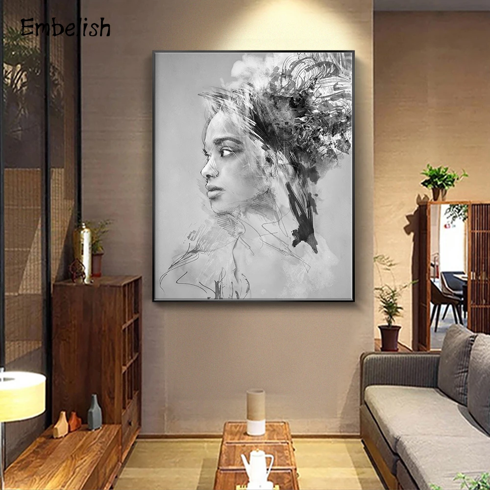 

Embelish 1 Pieces Modern Artworks For Home Decor African Woman Figure Framed Pictures Living Room HD Print Canvas Oil Paintings