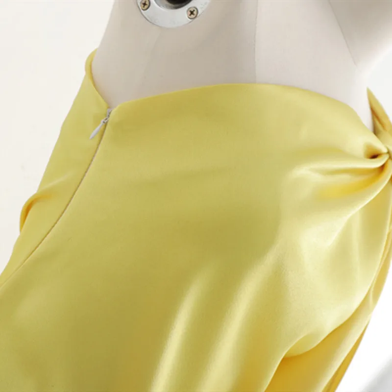 NSZ женское атласное нарядное платье Лето одно плечо длинное тонкое пикантное