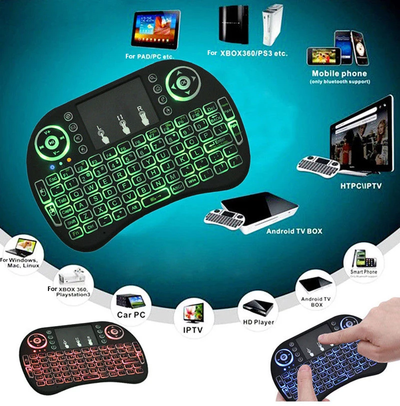 I8 Клавиатура с подсветкой 2 4 ГГц Мини Беспроводная клавиатура Air Mouse тачпад для