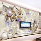 Европейский стиль 3D стерео жемчуг бриллиант бабочка цветок фото фрески обои гостиная телевизор диван фон стены ткани декор 3 D