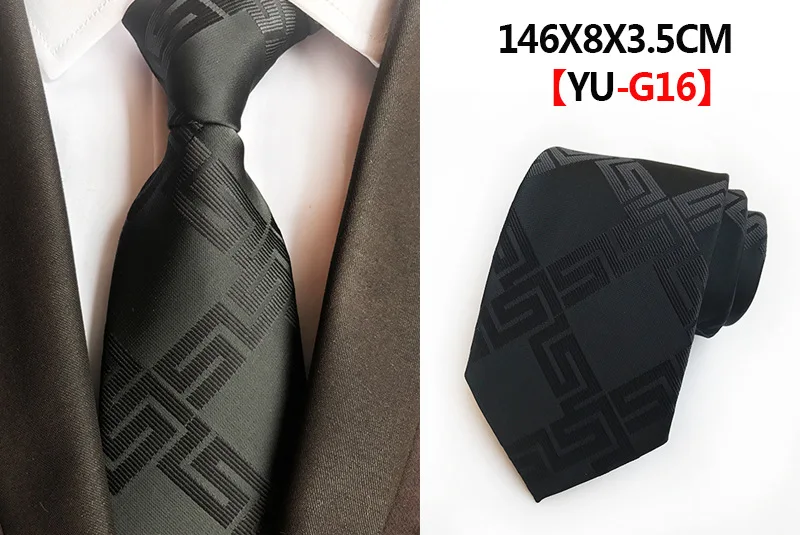 Classic 8cm Formal Tie Black Bule Striped Plaid Jacquard Necktie For Men Business Wedding Neckwear Gift Accessories Ties Gravata