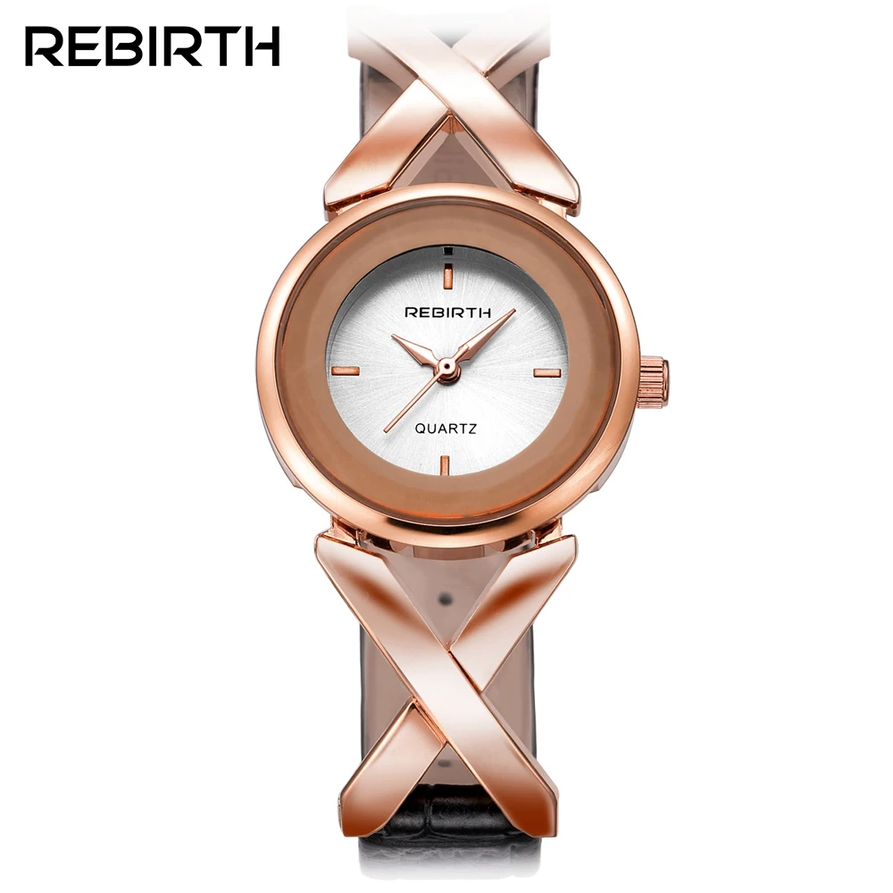 Модные REBIRTH бренд женские наручные часы кварцевые роскошные кожаные с ремешками