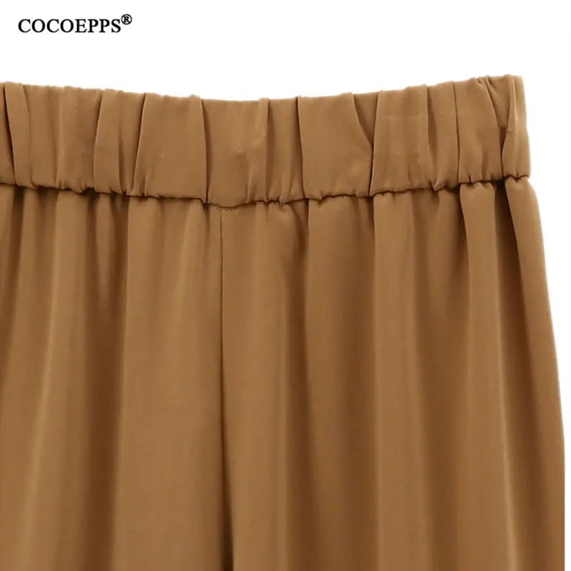 COCOEPPS новые женские широкие брюки Модные осенние размера плюс повседневные брюки черные свободные большие размеры одноцветные длинные брюки с высокой талией