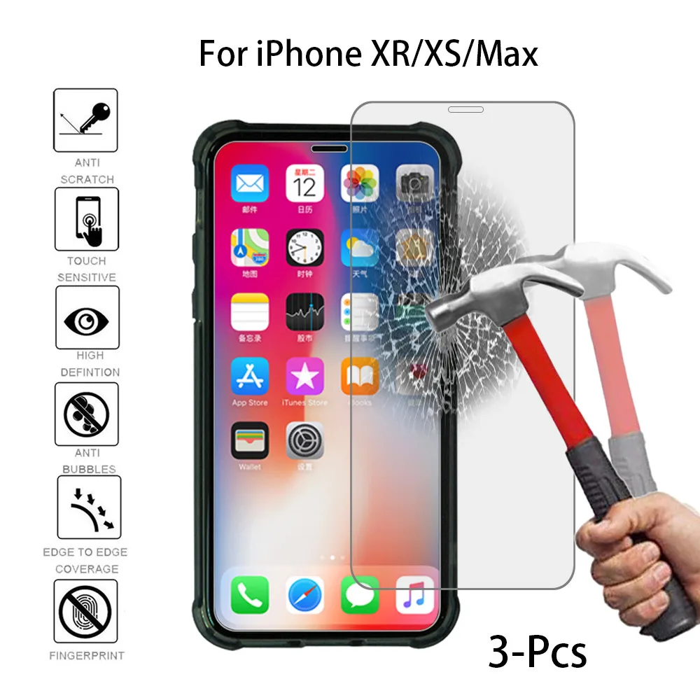 3 шт полное закаленное стекло прозрачная Защита экрана для iPhone XS/ XS Max/ XR анти