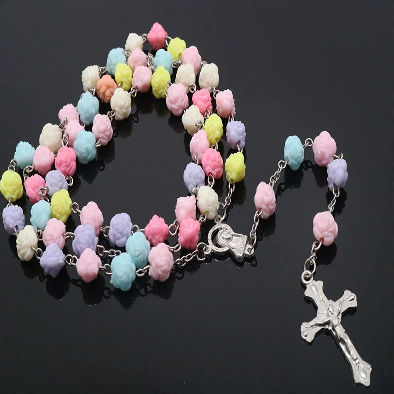 Новое прибытие 8 мм розовое ожерелье четки из бусин католические с медалью