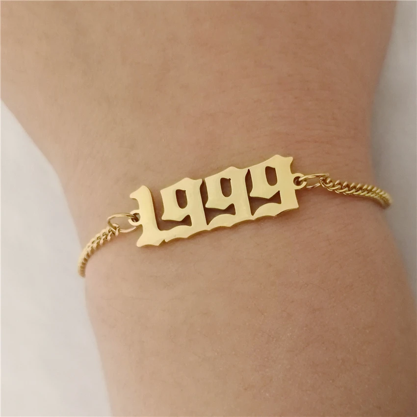 Персонализированные старой английский номер Браслеты для Для женщин 1991 1992 1993 1994 1995 1996 1997 1998 1999 желанию можно украсить ювелирными изделиями, подарок на день рождения