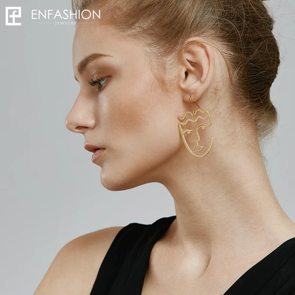 Enfashion классические серьги в виде лица золотого цвета силуэт Висячие большие