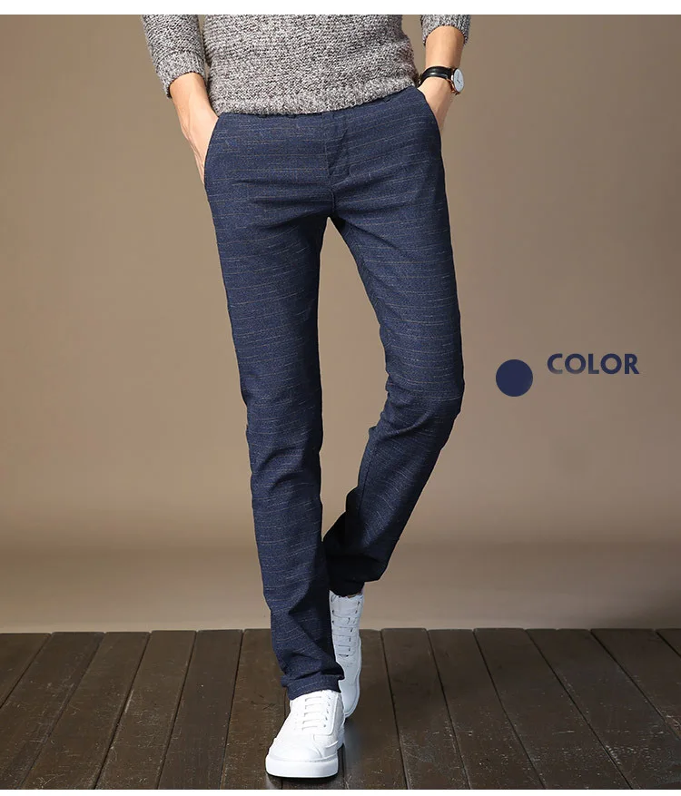 dark blue Осенний костюм брюки мужские облегающие Модные клетчатые брюки размера плюс 28-36 деловые официальные мужские брюки s вечерние Брюки - Цвет: dark blue