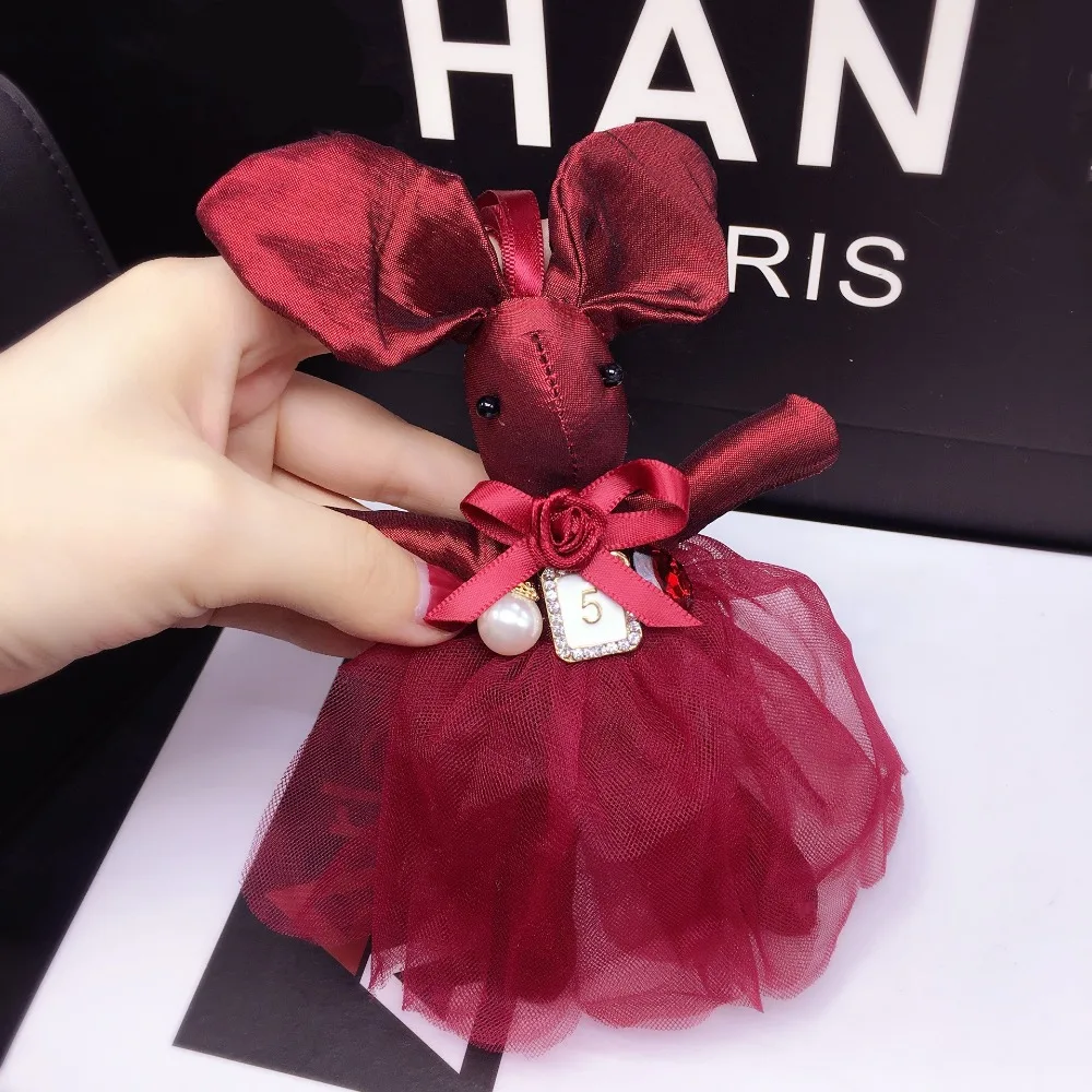 New Fashion Cute Cloth Lace Rabbit Keychain Bow Tie Net Yarn Key Rings Women Shoulder Bags Charm Pendant Car Holder | Украшения и