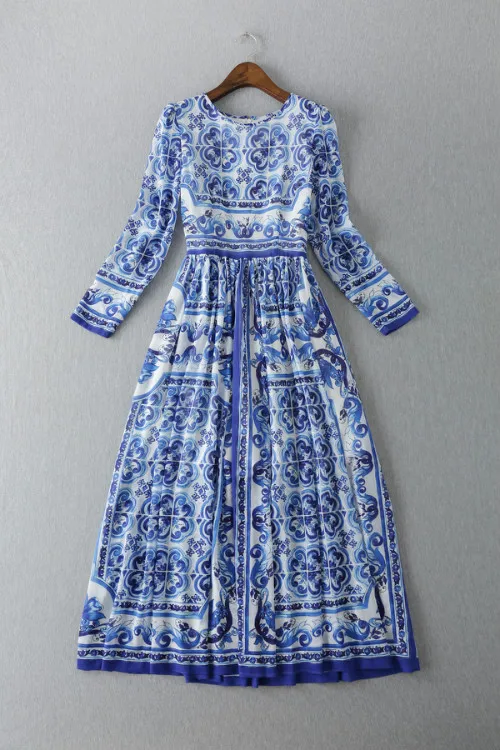 Высокое качество 2017 модное подиумное дизайнерское Длинное Платье женское с