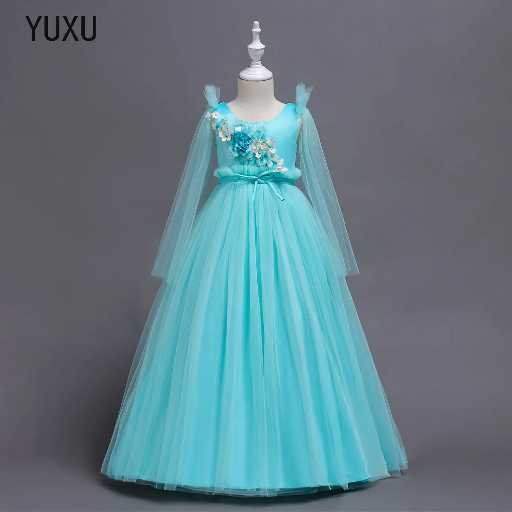 Gold Girls Sleeveless lace appliques Flower Girl Dress Christmas Tutu Dresses Princess Pageant Wedding Party | Детская одежда и