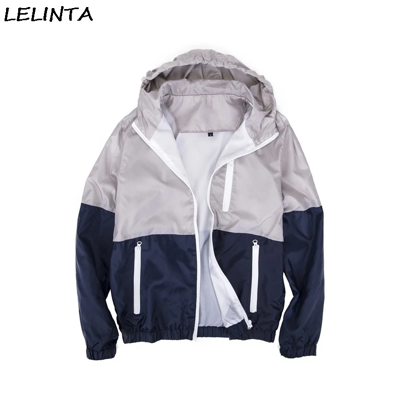 

LELINTA Jacket Men Windbreaker Spring Autumn Fashion Men's Gray Green Hooded Casual Jackets Male Coat Thin Coat Outwear Couple