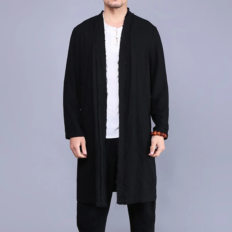 

Traditional Chinese Clothing Men Cotton Linen Long Trench Hanfu Kung Fu Tai Chi Master Costume Male China Style Jackets CN-104