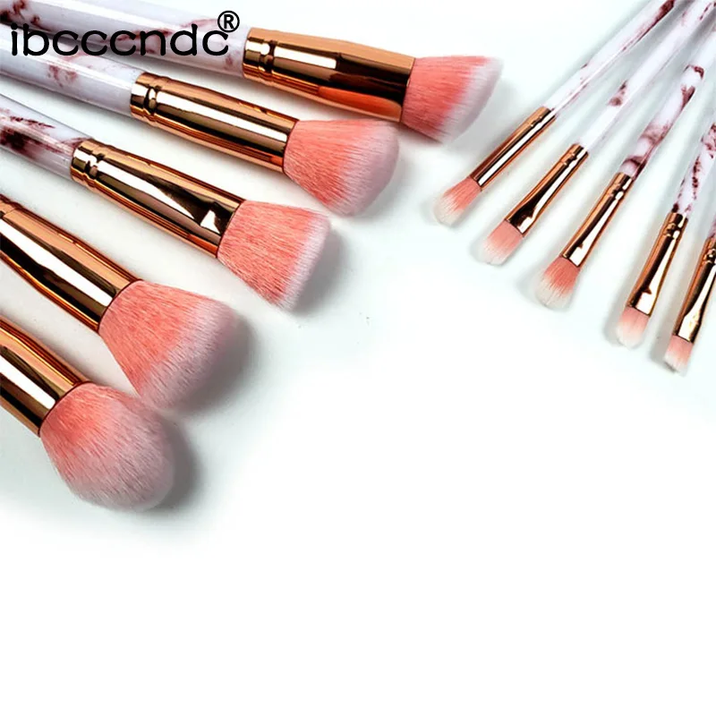 10 pcs/set Marble Patten Makeup Brush for Cosmetic Powder Foundation Eyeshadow Blush Lip Cosmetic Make up Brushes Set