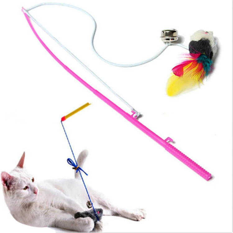 

Pet Cat Bell The Dangle Faux Mouse Rod Roped Funny Fun Play Playing Toys