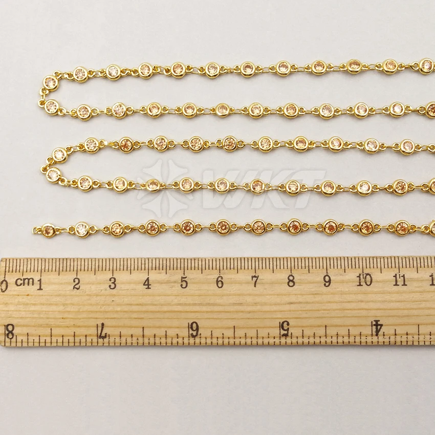 

BC090 Wholesale Resist Tarnishable Gold Color 10 Meter Yellow Cubic Zirconia Chain Fashion Handmake Chain For Women Jewelry