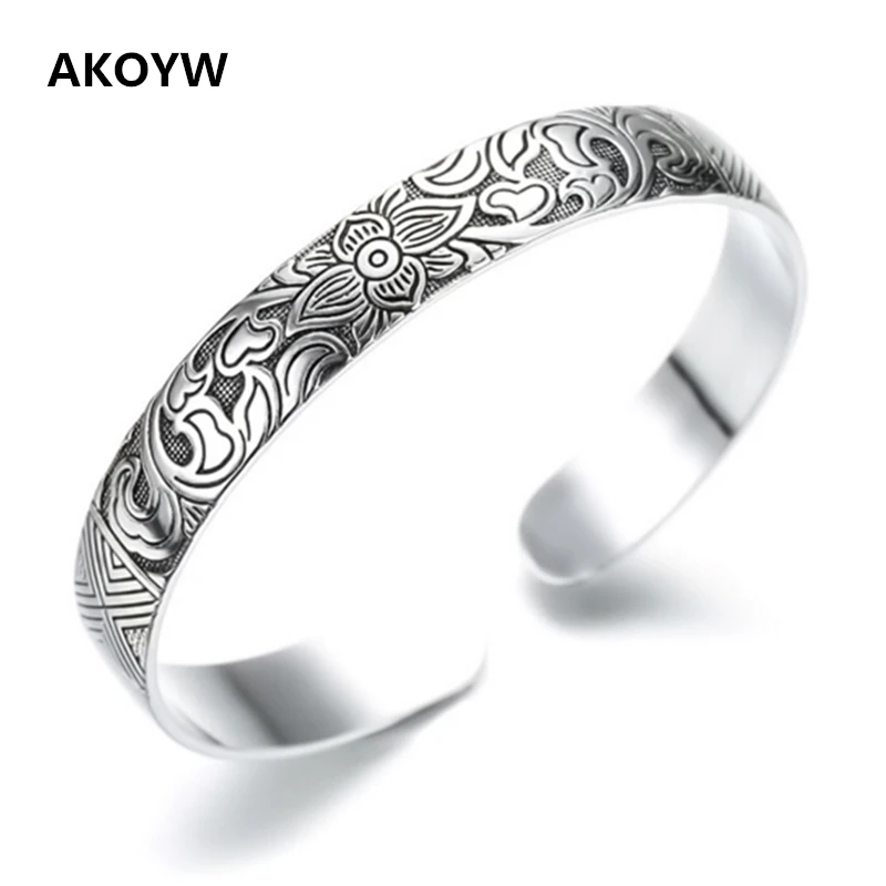 Лотос Тайский посеребренная ретро серебряный лист черный Браслет для мужчины и