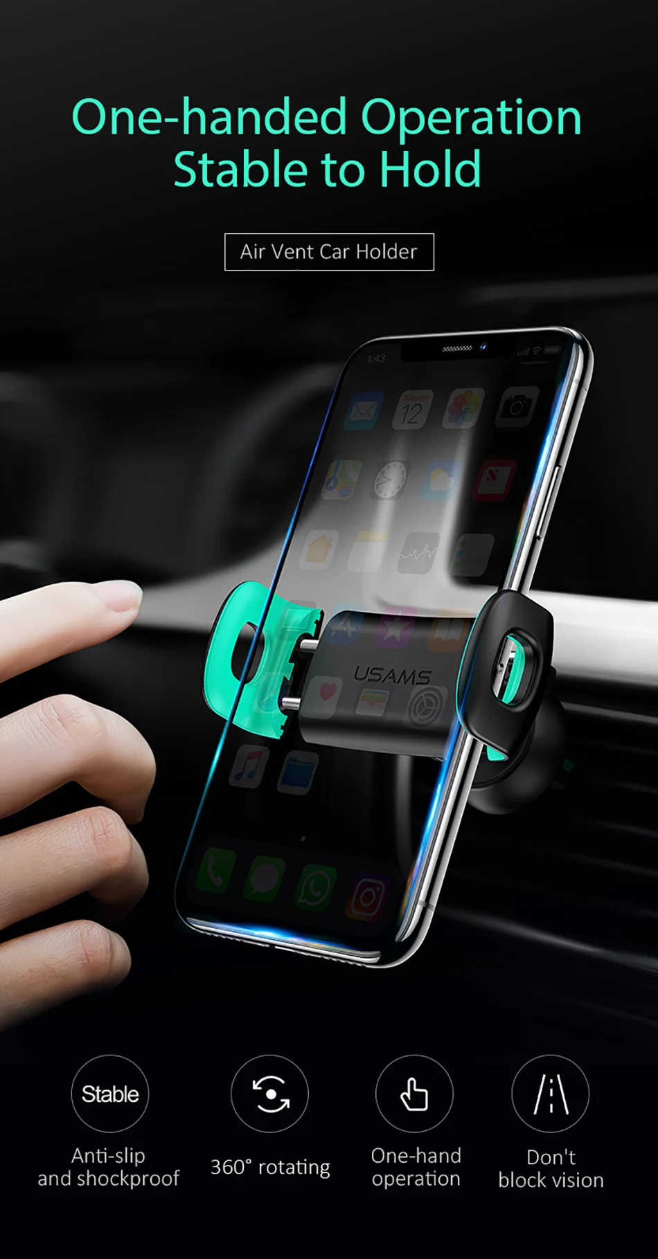 USAMS Автомобильный держатель для iPhone samsung держатель на вентиляционное отверстие 360 регулируемый держатель для мобильного телефона Подставка поддержка 4-6 дюймов подставка для телефона в автомобиле