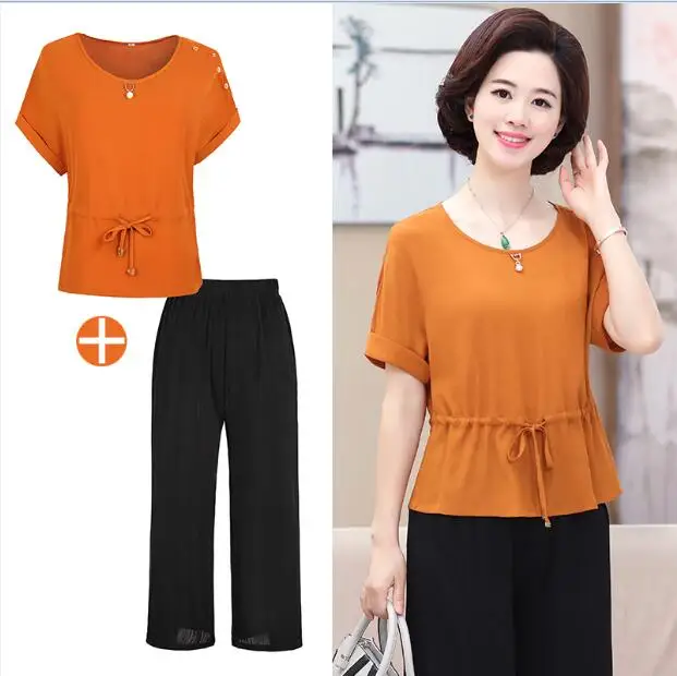 Женский шифоновый костюм свободная блузка + брюки комплект из двух предметов