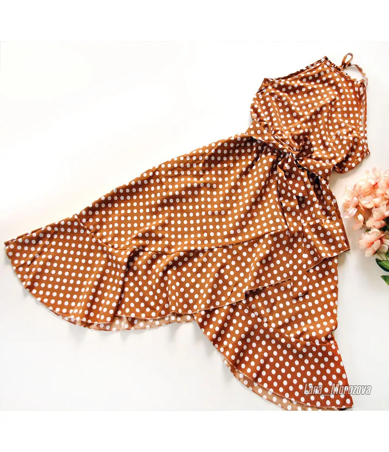 Женское пляжное платье в горошек с лямкой на шее Boho черное Элегантное