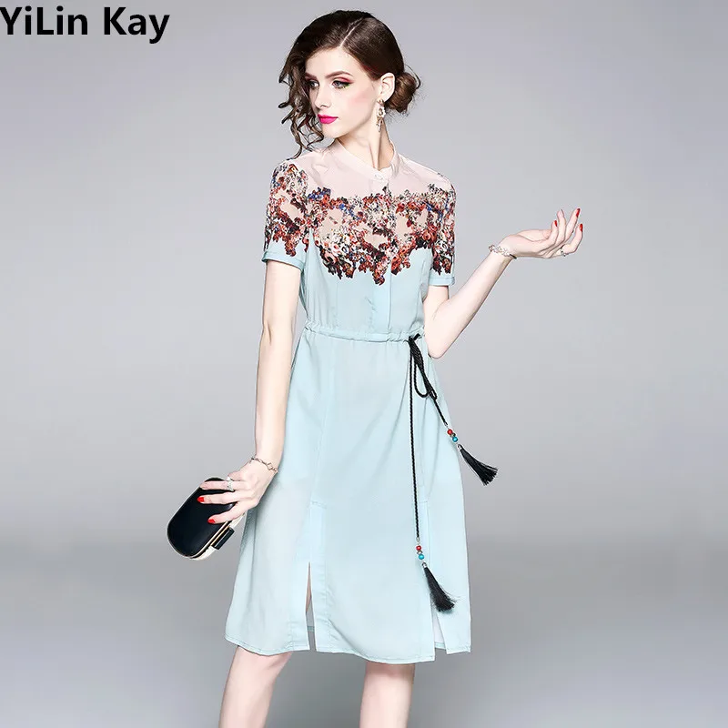 YiLin Kay 2019 Высокое качество модное дизайнерское платье с принтом для подиума
