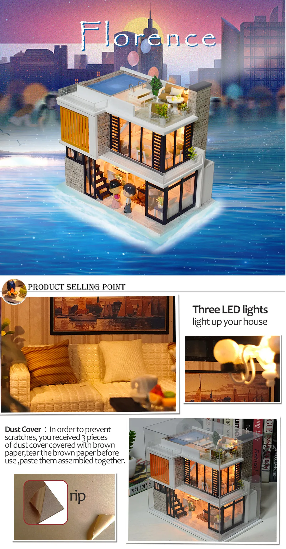 IiE CREATE Dollhouse K036 Набор для творчества с подсветкой и пылезащитным покрытием