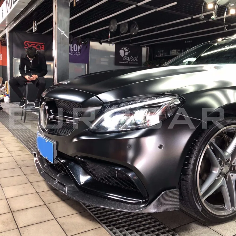 Год C-CLASS W205 C63 C63S углеродного волокна задний диффузор с выхлопная система заднего крыла B эмблема спереди губ для B стиль