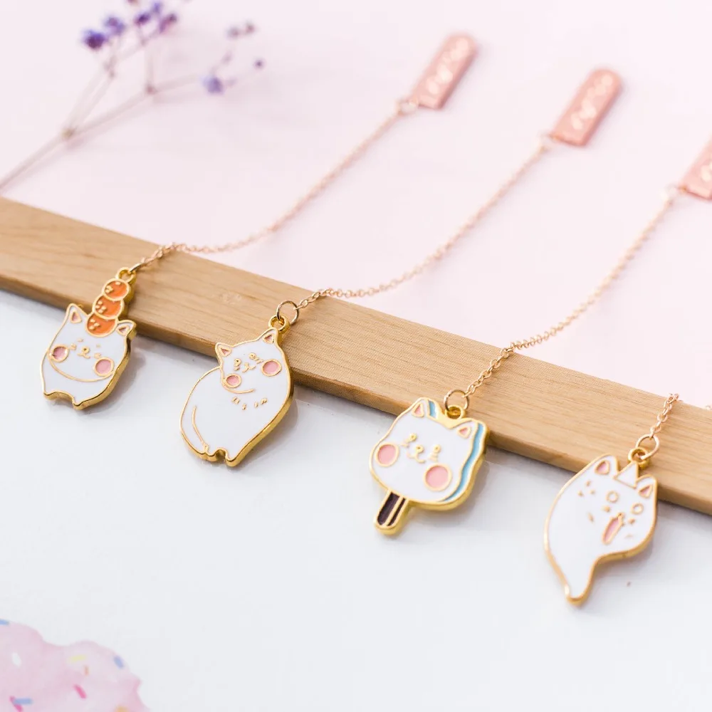 4 шт./компл. Kawaii Белый котенок кошка металлические закладки брелок держатель книги открытка подарок канцелярские принадлежности