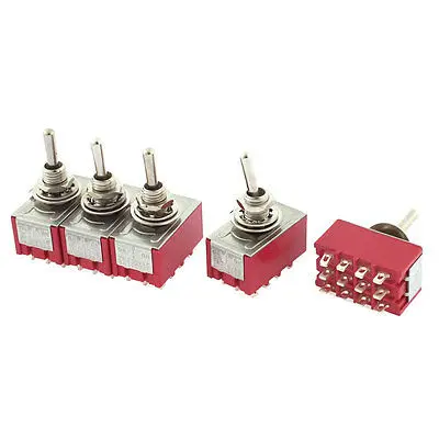 

AC 250V 2A AC 120V 5A 4PDT ON-OFF-ON 12 Pins Latching Toggle Switch 5 Pcs