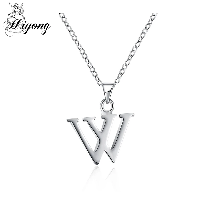 Прописные W ожерелье колье для женщин Письмо капитала подвеска латунь серебро