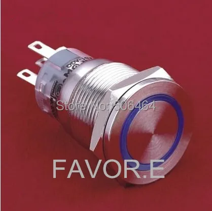 

* LED Stainless steel 19mm IP67 5A/250VAC 2NO 2NC ring illuminated Momentary metal Push Button Switch ultra-flat