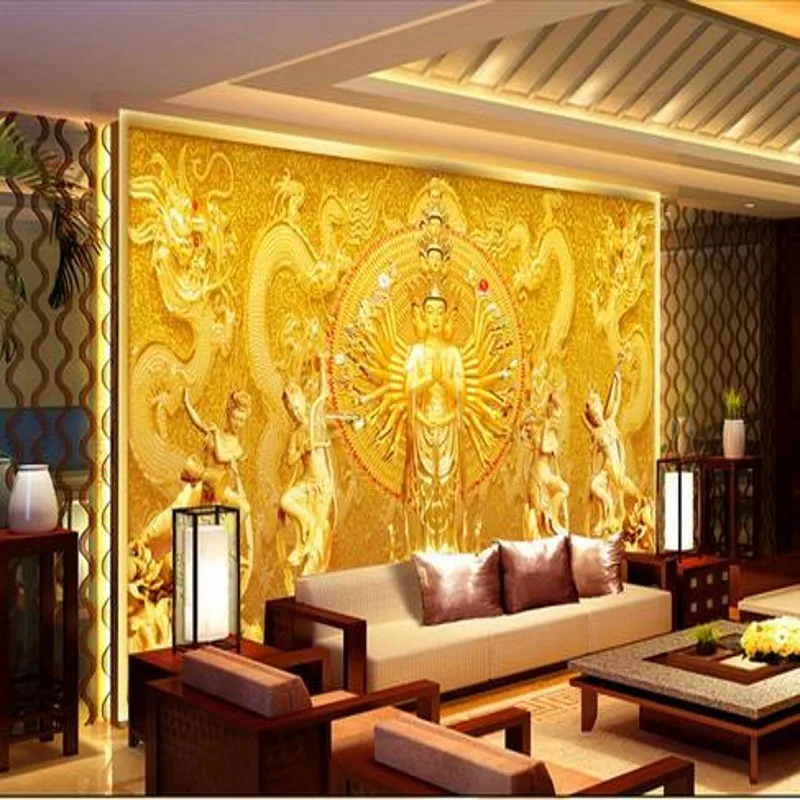 3D объемная роспись по заказу фон для фотосъемки с храмом ТВ Золотой Будда