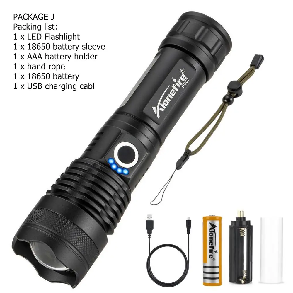 PACKAGE J AloneFire H002 XHP50 светодиодный светильник-вспышка, конвой, объектив, мощный аккумулятор 26650, тактический светодиодный светильник-вспышка с поворотным зумом, светодиодный фонарь - Испускаемый цвет: PACKAGE J