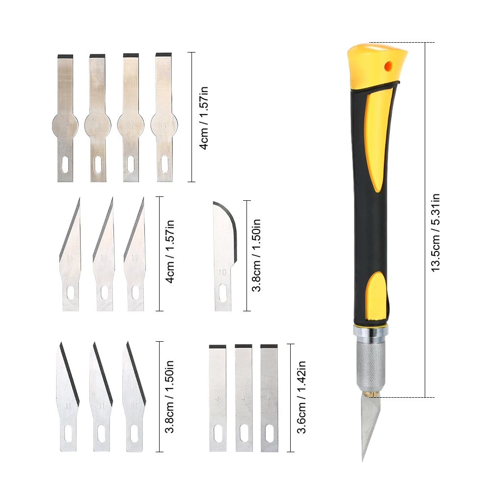 

KKMOON 14 Blades Metal Handle Precision Engraving Craft Knife Set Wood Carving Pen Tools Safety Cap DIY Cutting Stationery