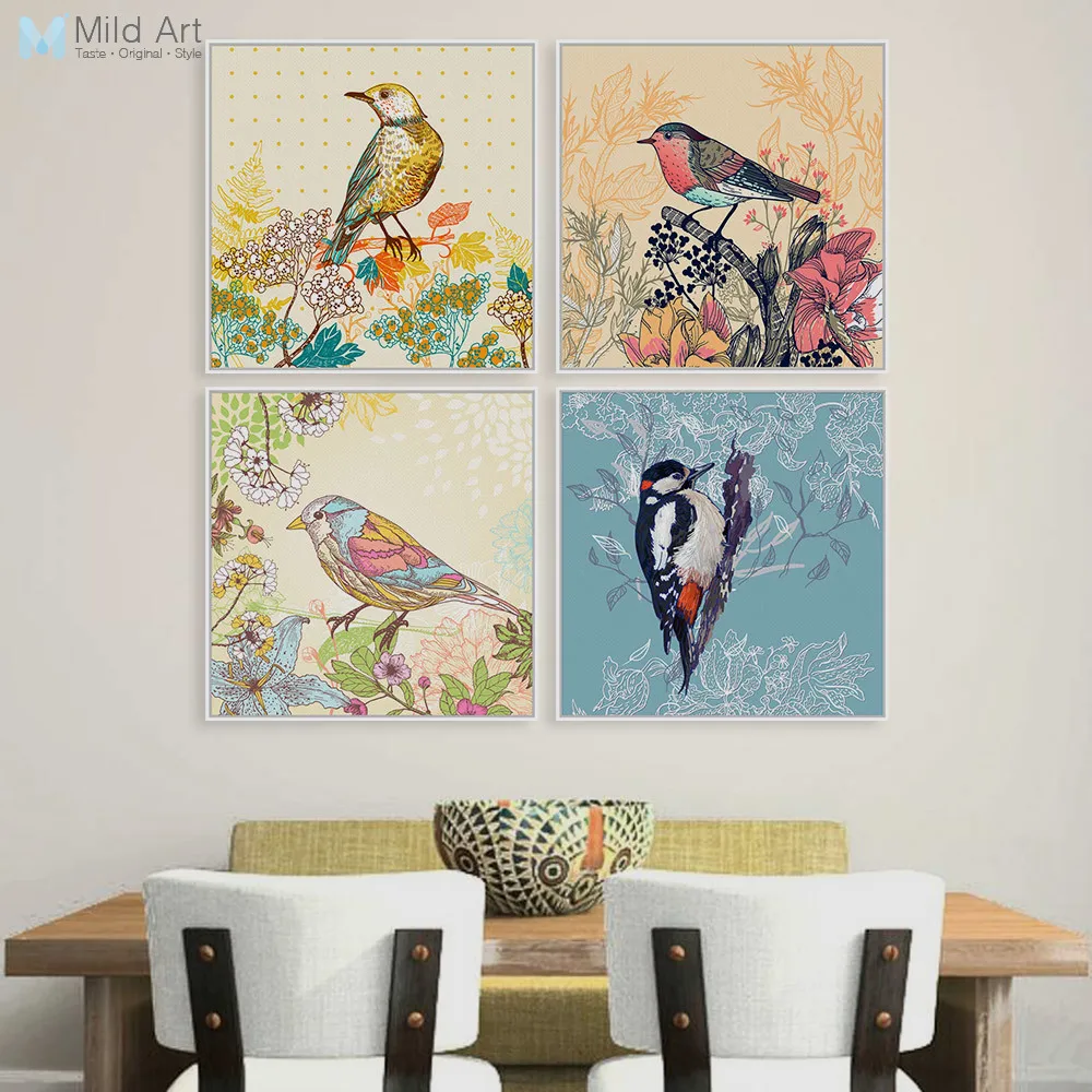 Винтажный Ретро цветной холст с изображением птиц и животных большой