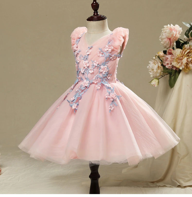 Elegant Tulle Girls Wedding Dress Flower Girl Princess Party Pageant Formal Gown Pink Lace Kids First Communion Dresses | Детская одежда
