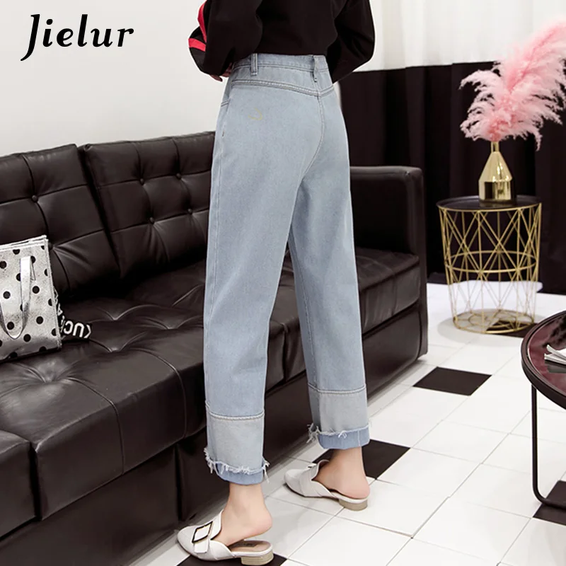 Jielur 2019 Осень Новая мода сплайсированные джинсовые брюки женские большие размеры