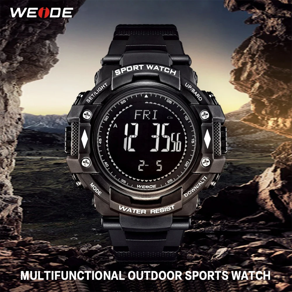 WEIDE Sports Military Fashion 50 Bar Water Resistant Electronic Digital Clock Alarm Back Light PU Strap Black Wrist Watch Hour | Наручные