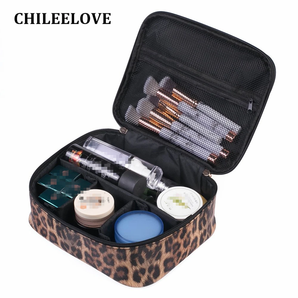 CHILEELOVE Leopard Print Professional Multifunctional Portable Makeup Brushes Kit and Cosmetic Tool Storage Collection Hand Bag | Красота и