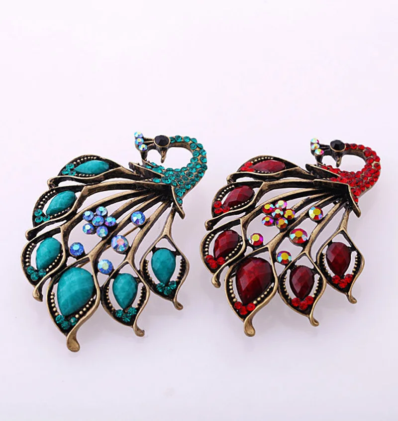 Ретро стиль красный/синий горный хрусталь драгоценный камень цветок птица брошь
