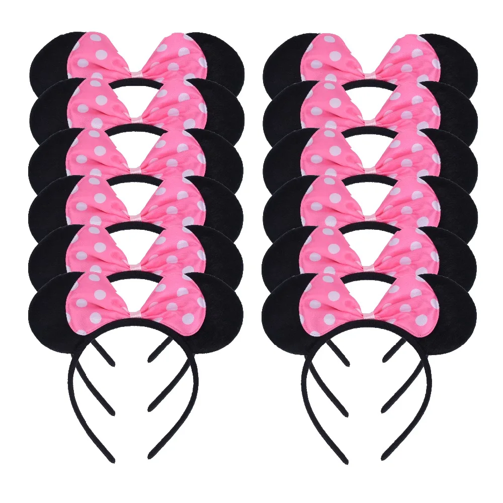 

12pcs Mouse Ears Headband White Polka Dot Pink Bow Headbands Hallowee Birthday Party Favors Kids Girls Boys Hair Accessories