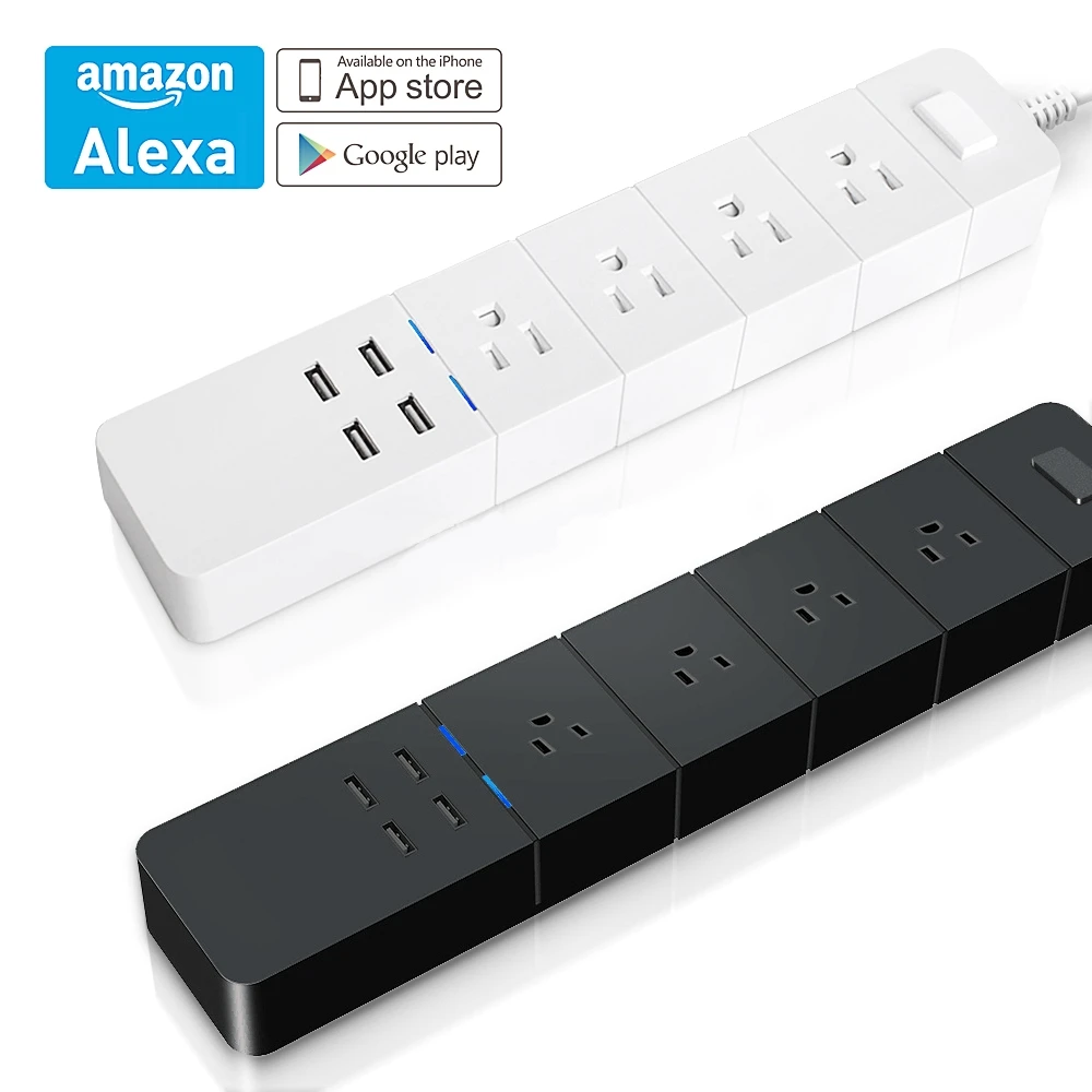 WiFi Smart power Strip, с 4 usb-портами для зарядки и 4 смарт-штекерами переменного тока для много точек работает с Amazon Echo& Google Home