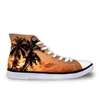 Женская повседневная обувь на заказ, с 3D принтом кокосового дерева, Вулканизированная парусиновая обувь с высоким берцем, женская обувь на плоской подошве, 2019