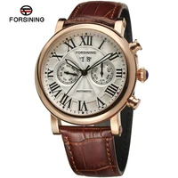 original watch brand forsing alloy case gold color genuine leather month day week function automatic fsg9407m3r1