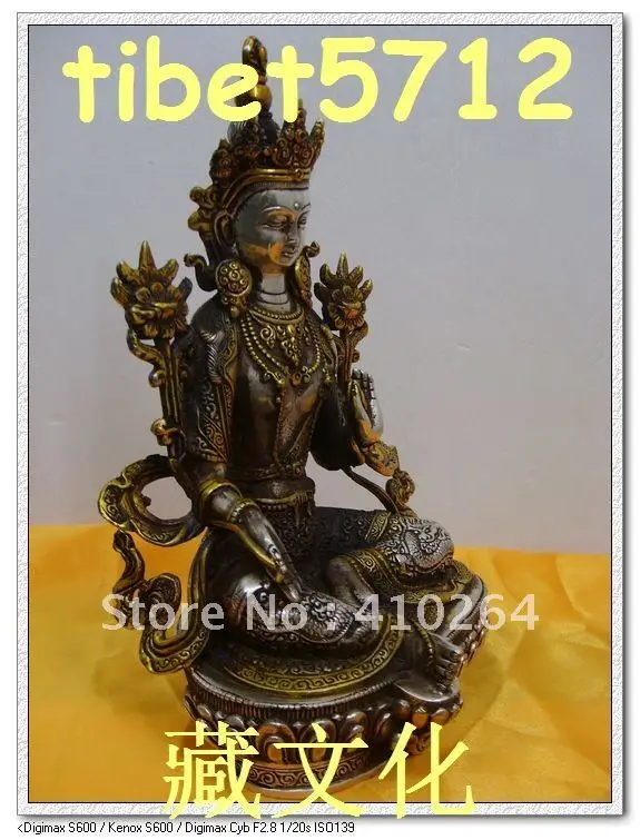 0116P [old craft ] Fast shipping 20cm AISA TIBETAN BUDDHIST BRONZE COATED SILVER SYAMA GREEN TARA BUDDHA STATUE / GIFT (A0314) | Дом и сад