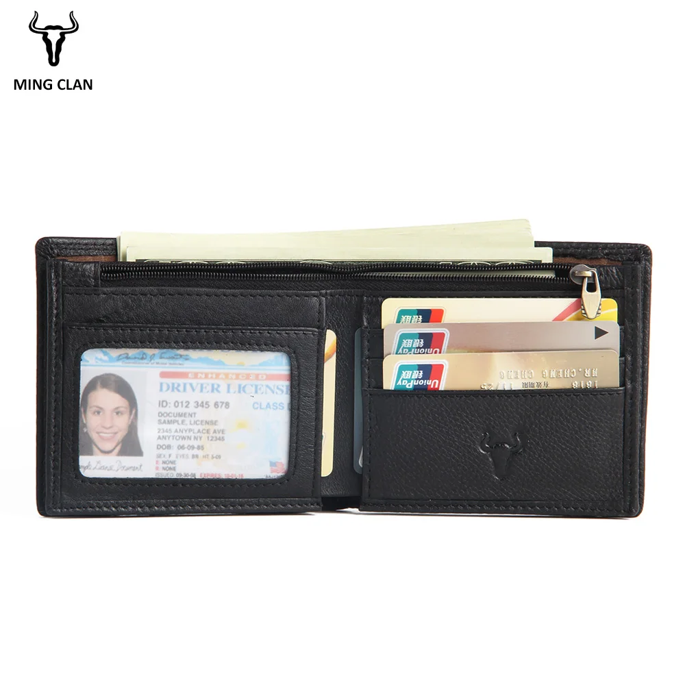 Mingclan Rfid Fashion Short Men Wallets Genuine Leather Male Purse Card Holder Wallet Zipper Wallet Coin Purse Photo Pocket Bag