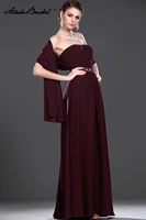 wedding party dress long mother of the groom dresses strapless burgundy chiffon mother of the bride dress with shawl